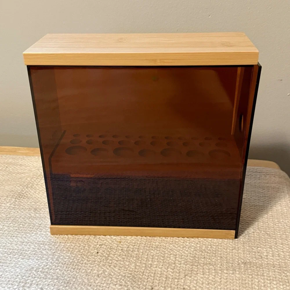 Bamboo Amber Acrylic Essential Oil Storage Box Organizer Case 2 Piece Set